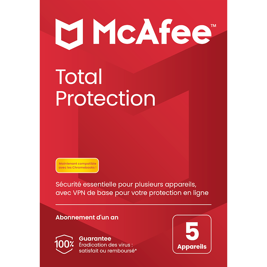 Logiciel antivirus et sécurité McAfee Total Protection - Licence 1 an - 5 postes - A télécharger