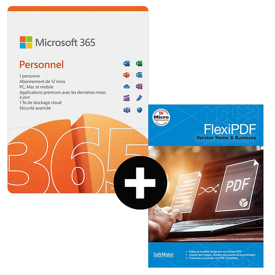 Logiciel bureautique Pack Microsoft 365 Personnel + FlexiPDF Home & Business - Licence 1 an - 1 utilisateur - A télécharger