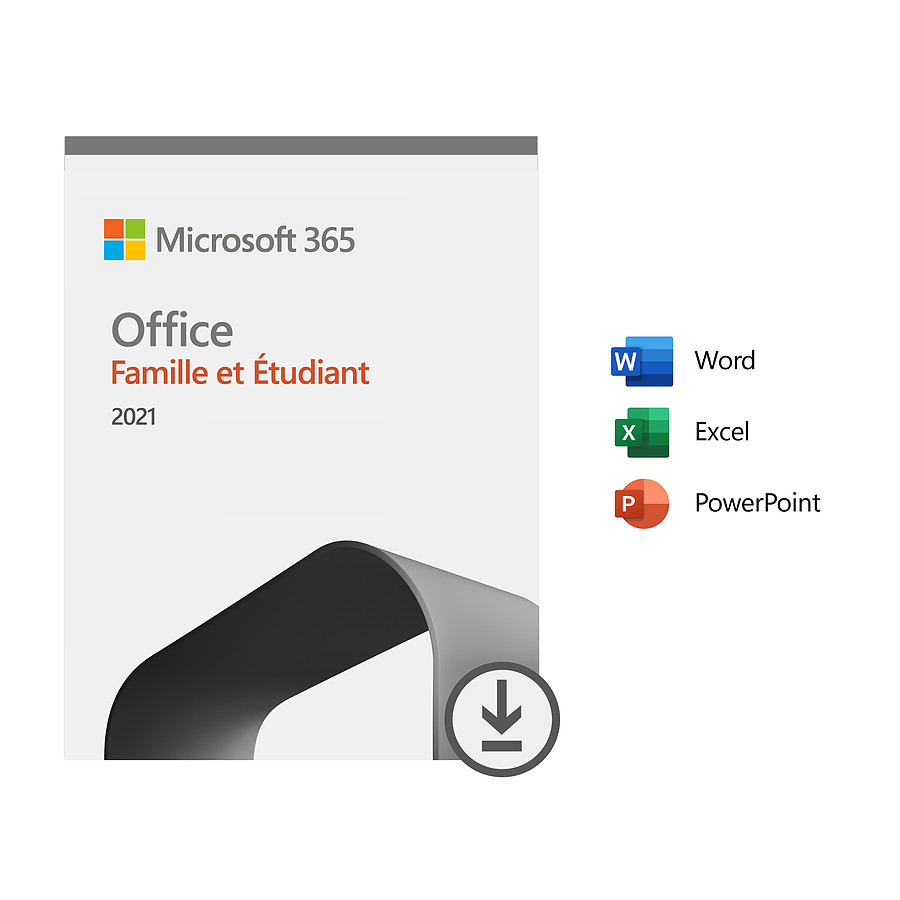 Logiciel bureautique Microsoft Office 2021 Famille et Etudiant - Licence perpétuelle - 1 PC ou Mac - A télécharger