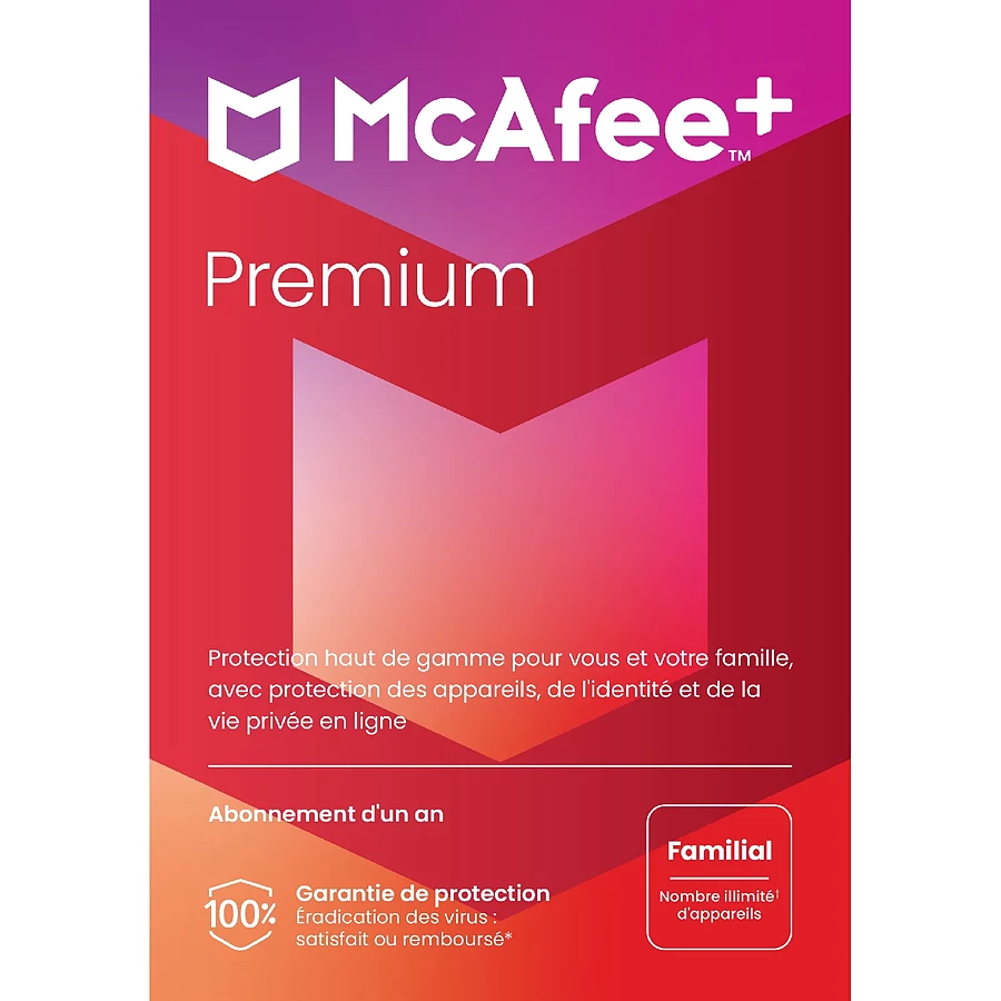 Logiciel antivirus et sécurité McAfee+ Premium Familial - Licence 1 an - Postes illimités - A télécharger