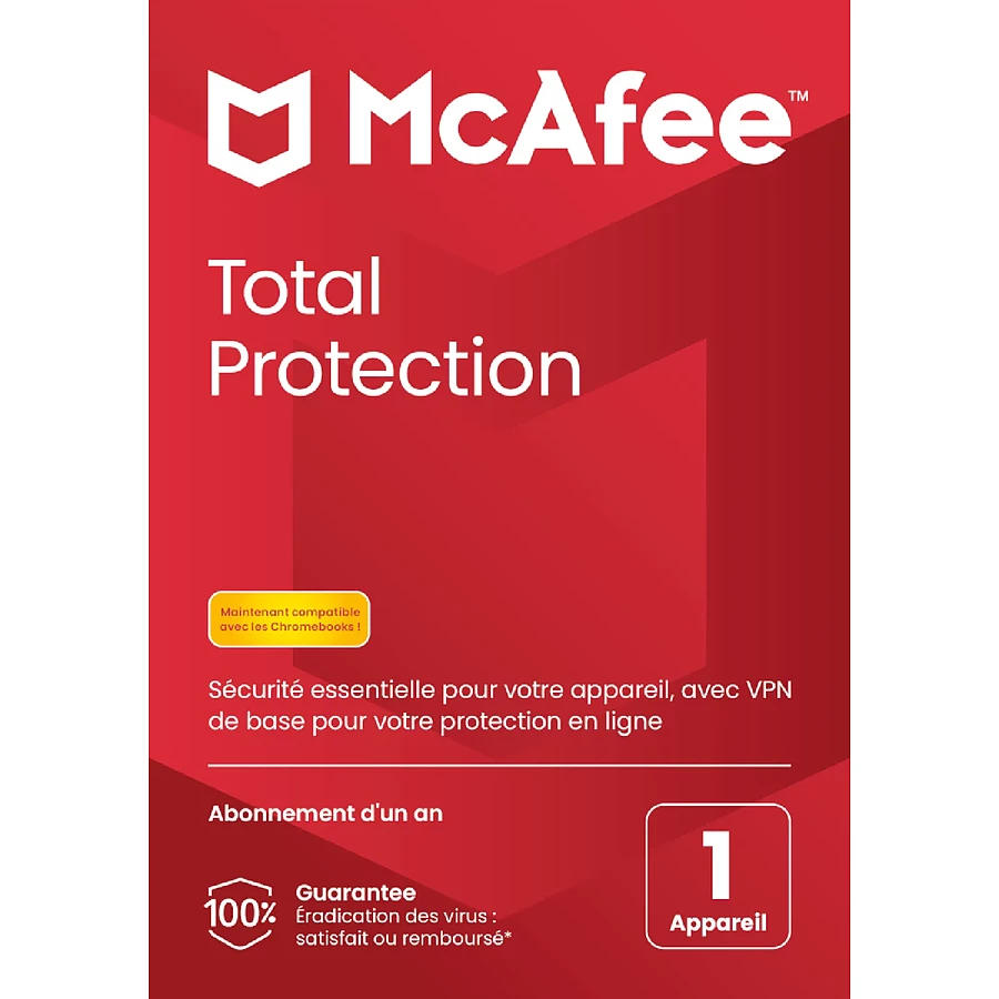 Logiciel antivirus et sécurité McAfee Total Protection - Licence 1 an - 1 poste - A télécharger