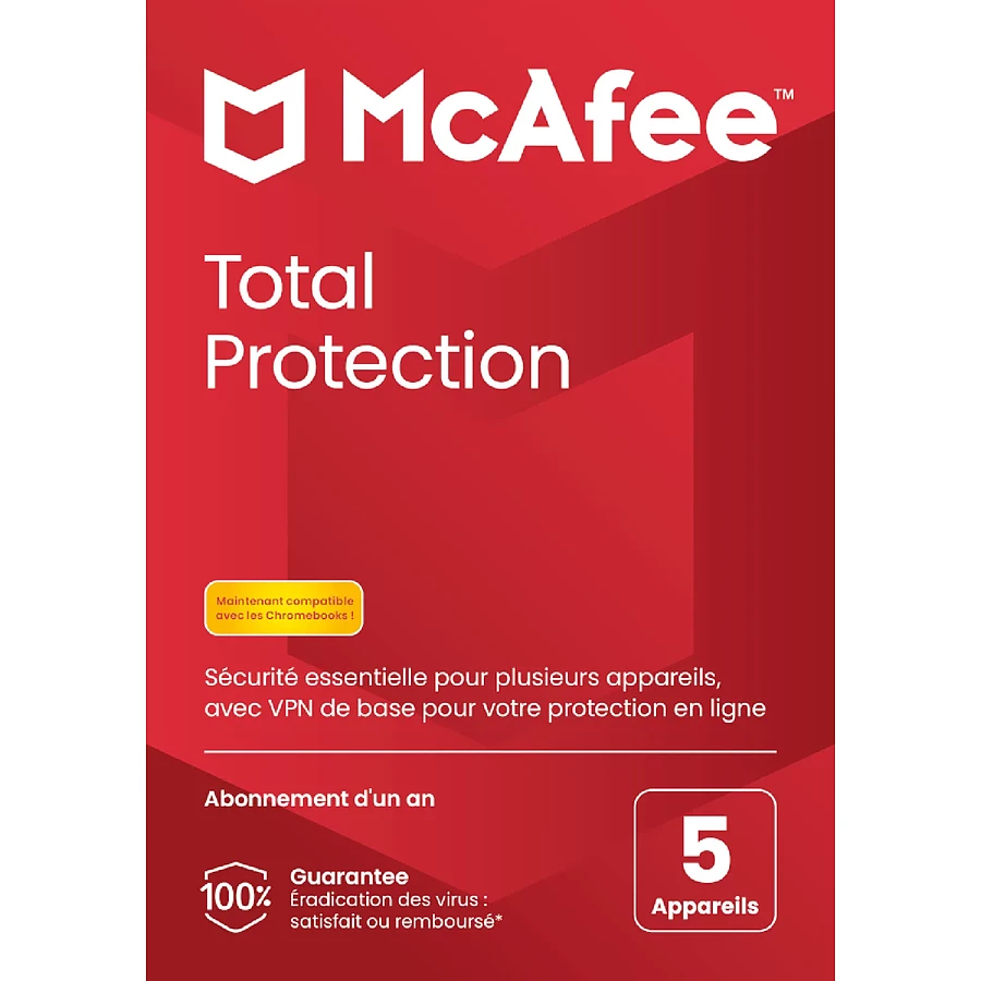 Logiciel antivirus et sécurité McAfee Total Protection - Licence 1 an - 5 postes - A télécharger