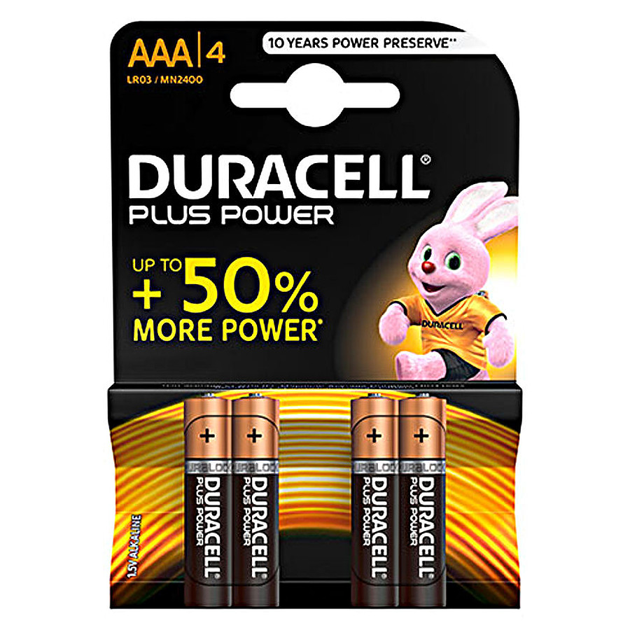 Pile et chargeur Duracell Piles Alcaline Plus Power AAA LR03 (par 4)