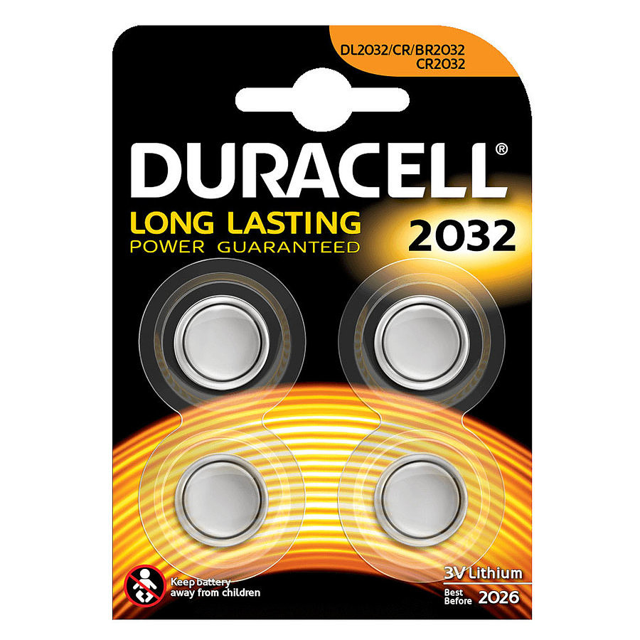 Pile et chargeur Duracell 2032 Lithium 3V (par 4)