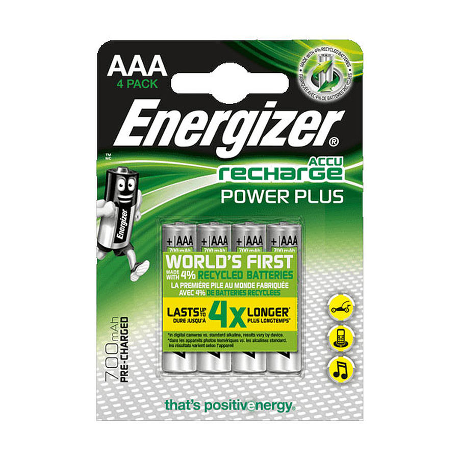 Pile et chargeur Energizer Recharge Power Plus AAA (par 4)