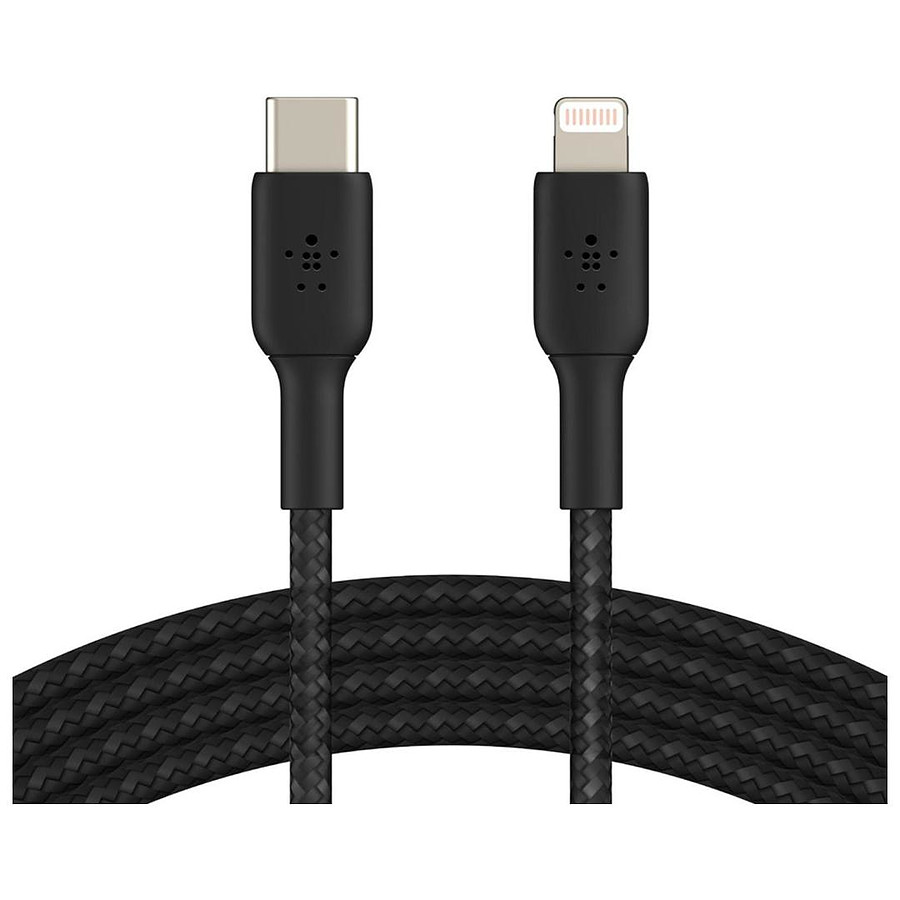 Adaptateurs et câbles Câble à gaine tressée USB-C vers Lightning MFI (noir) - 2 m