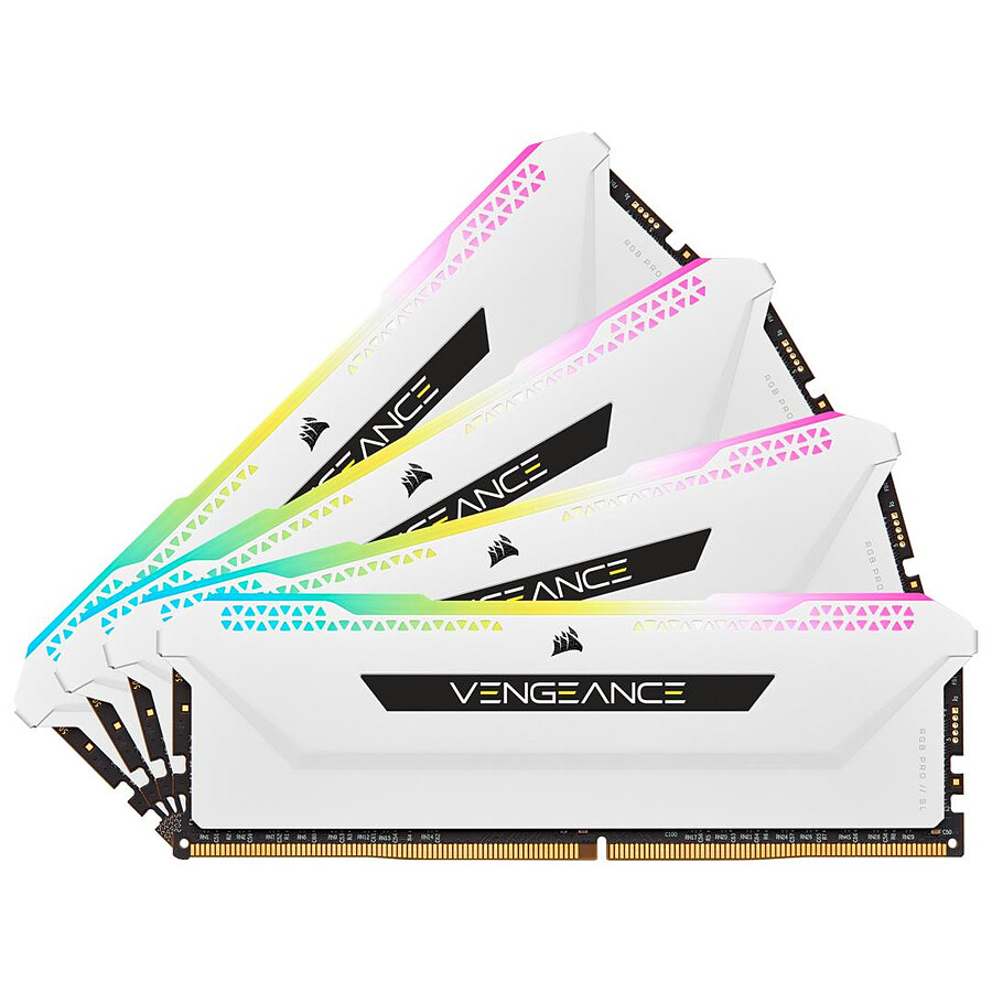Mémoire Corsair Vengeance RGB Pro SL Blanche - 4 x 8 Go (32 Go) - DDR4 3200 MHz - CL16