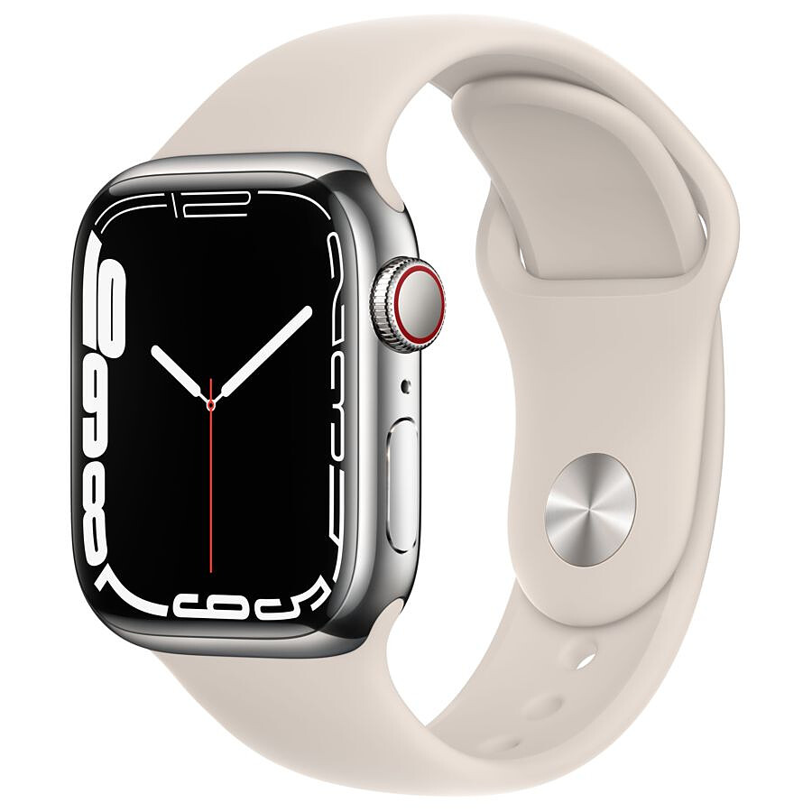 Apple Watch Series 7 Acier inoxydable (Argent Bracelet Sport Lumière