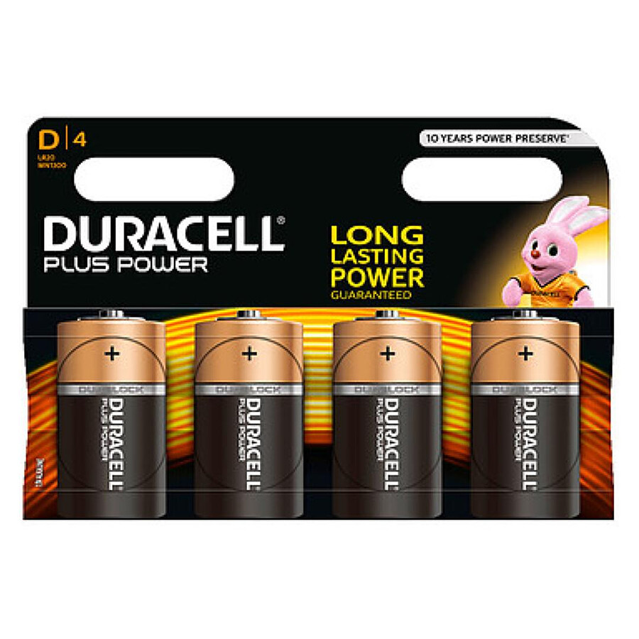 Pile et chargeur Duracell Plus Power D (par 4)