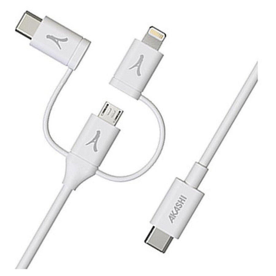 Câble USB Akashi Câble Eco 3-en-1 USB-C vers USB-C - Lightning - micro USB - 1 m