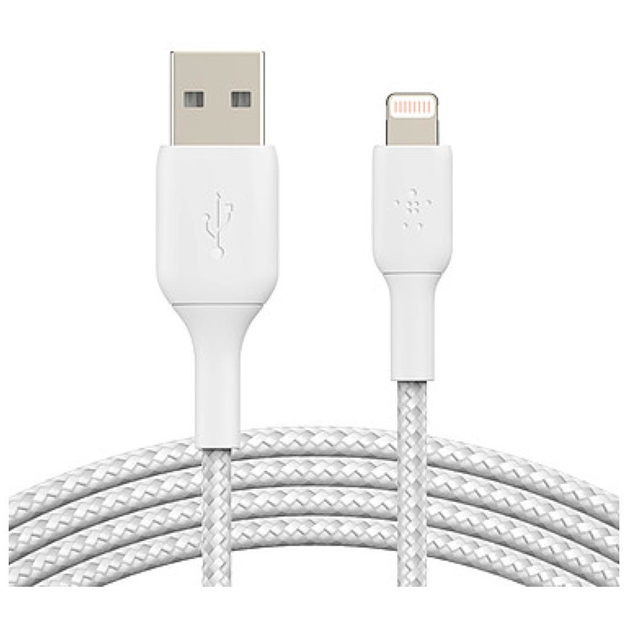 Câble USB Belkin Câble USB-A vers Lightning MFI renforcé (blanc) - 15 cm