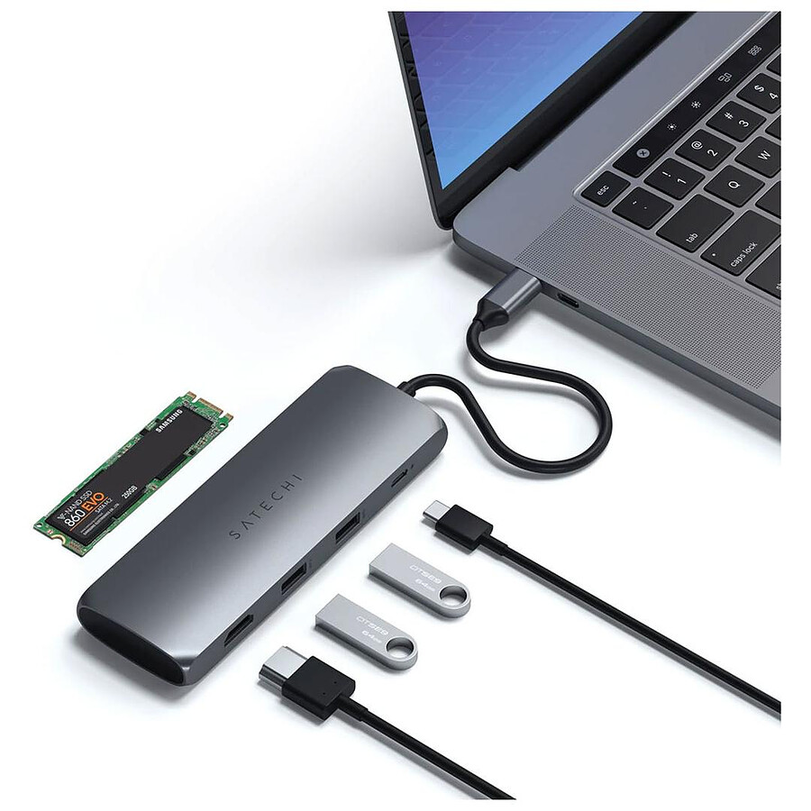 Satechi Adaptateur multi-ports Argent - HDMI 4K, USB 3.0, Ethernet, SD,  microSD - Station d'accueil & Dock - SATECHI