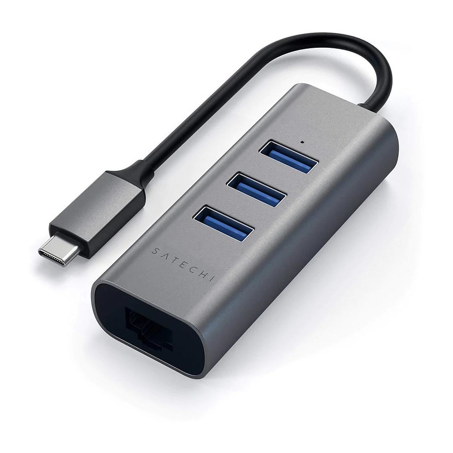 Câble USB SATECHI Hub USB-C 2-en-1 avec 3 Ports USB 3.0 + Ethernet - Gris