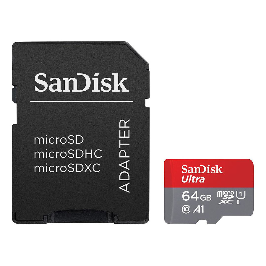 Carte mémoire SanDisk Ultra microSD UHS-I U1 64 Go 140 Mo/s + Adaptateur SD