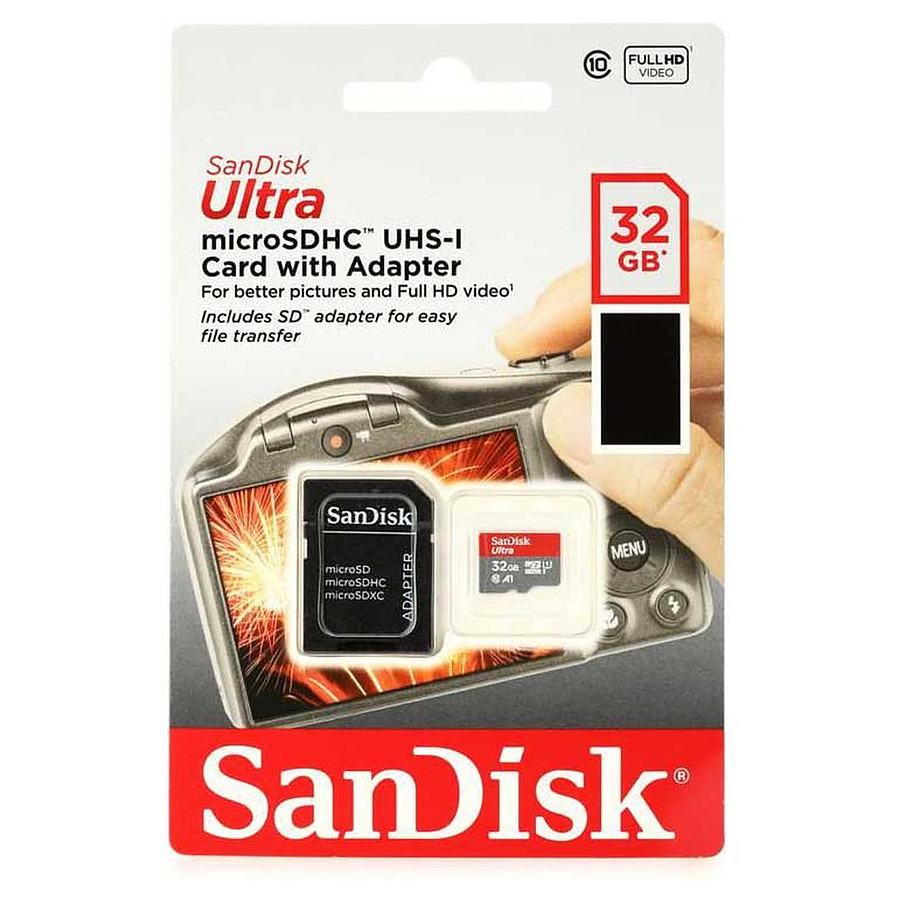 Carte mémoire SDHC UHS-I classe 10 de 16 Go SanDisk Ultra avec adaptateur