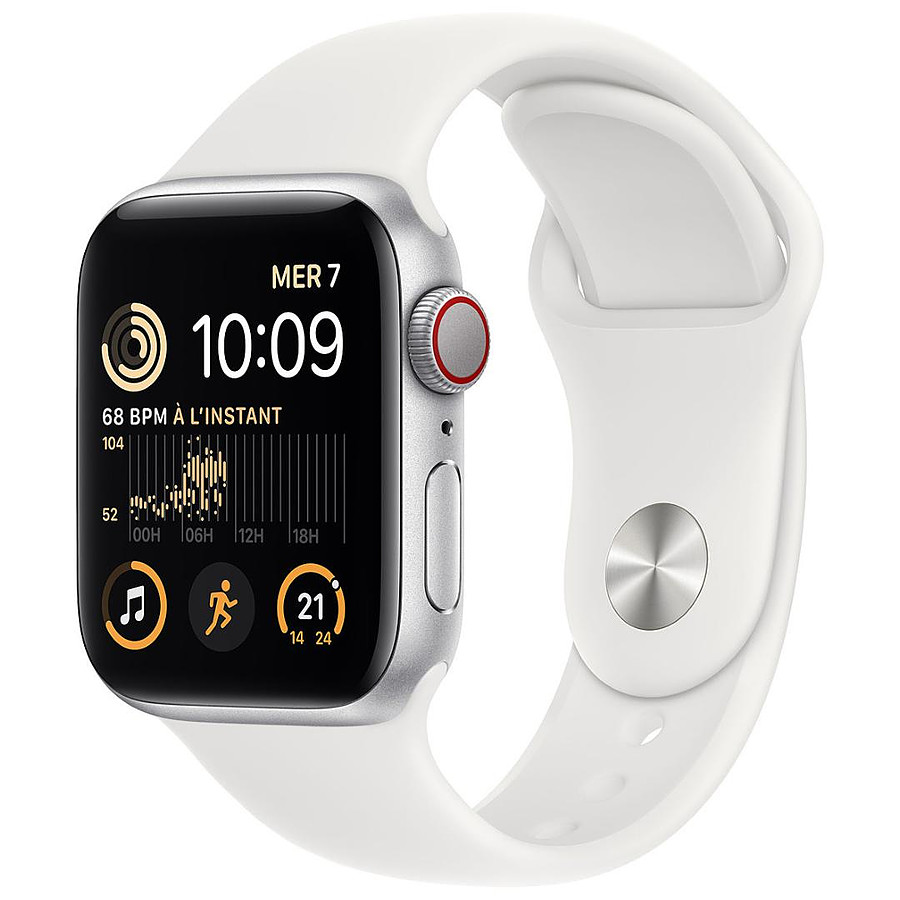 Montre connectée Apple Watch SE GPS + Cellular (2022) (Silver Aluminium - Bracelet Sport White) - Cellular - 44 mm