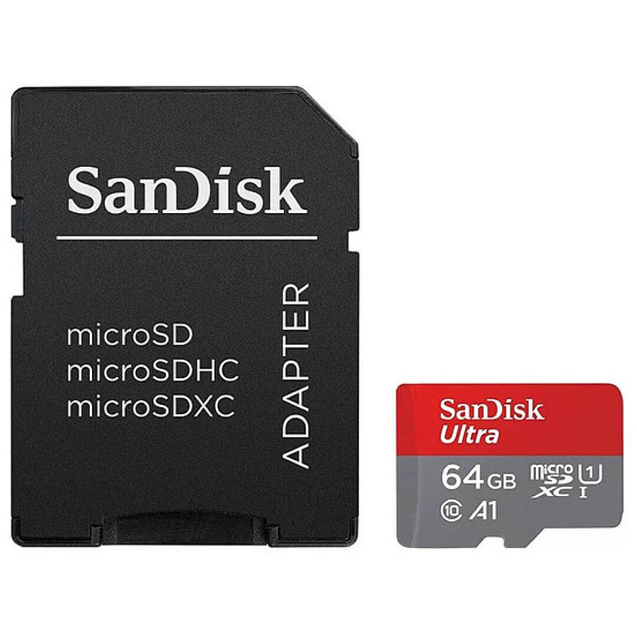 Carte mémoire SanDisk Ultra microSD UHS-I U1 64 Go 140 Mo/s + Adaptateur SD (SDSQUAB-064G-GN6TA)
