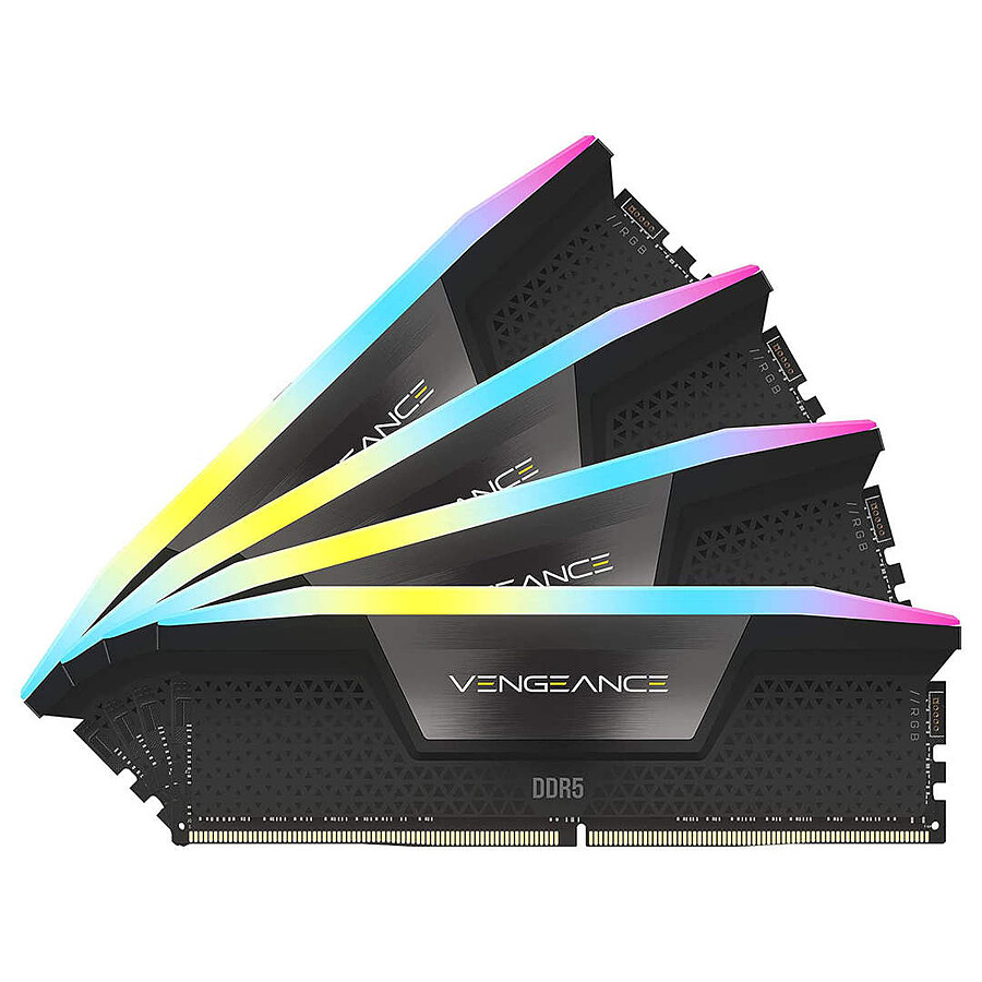 Mémoire Corsair Vengeance RGB Black - 4 x 16 Go (64 Go) - DDR5 6400 MHz - CL32