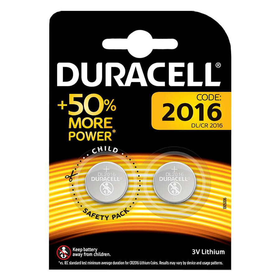 Pile et chargeur Duracell DL/CR2016 3V (par 2)