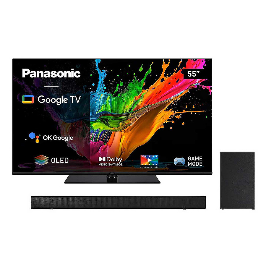 TV Panasonic TX-55MZ800E + SC-HTB150EG-K - TV OLED 4K UHD HDR - 139 cm - Barre de son avec caisson de basses, Bluetooth