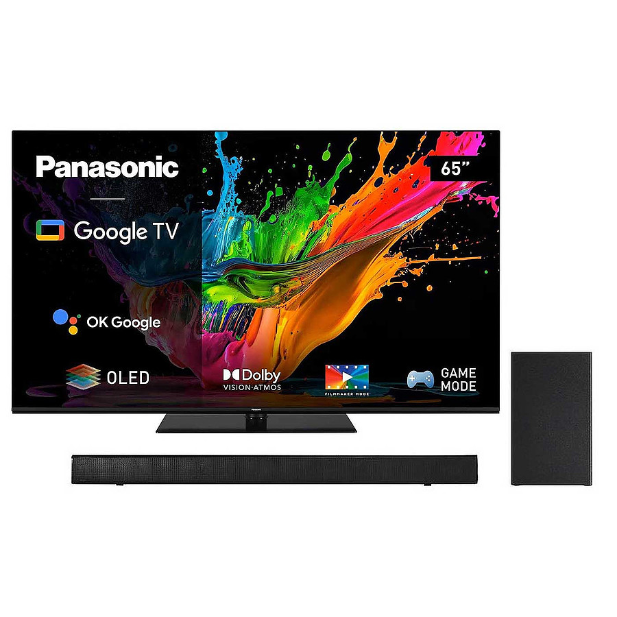 TV Panasonic TX-65MZ800E + SC-HTB150EG-K  - TV OLED 4K UHD HDR - 164 cm - Barre de son avec caisson de basses, Bluetooth