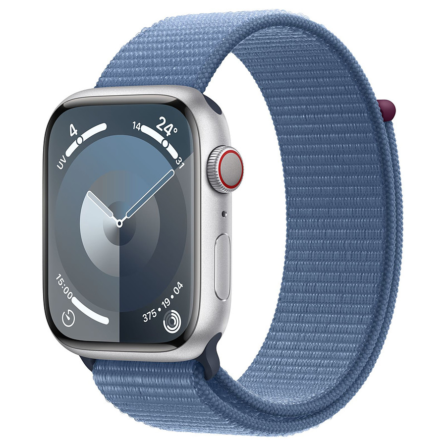 Montre connectée Apple Watch Series 9 GPS + Cellular - Aluminium Argent - Boucle Sport Bleu - 45 mm 