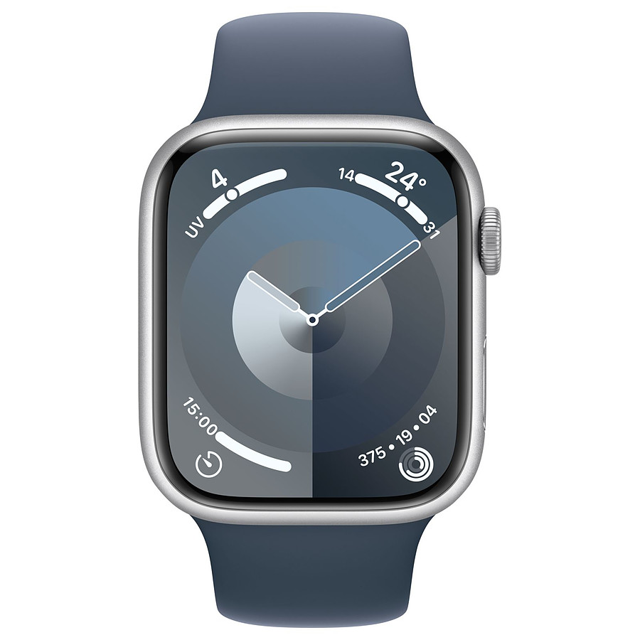 Montre connectée Apple Watch Series 9 GPS + Cellular - Aluminium Argent - Bracelet Sport Band Bleu - 45 mm - Taille S/M