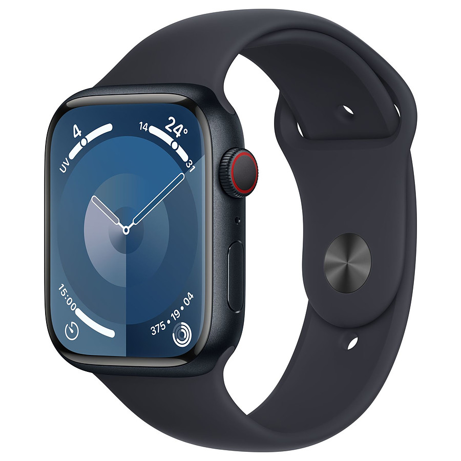 Montre connectée Apple Watch Series 9 GPS + Cellular - Aluminium Minuit - Bracelet Sport Band Bleu - 45 mm - Taille M/L