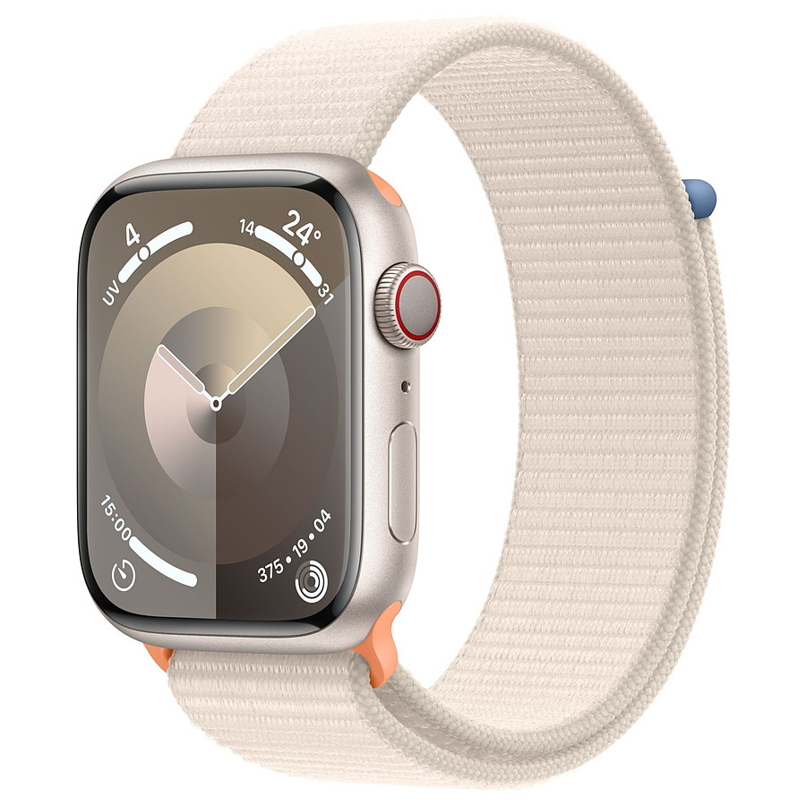 Montre connectée Apple Watch Series 9 GPS + Cellular - Aluminium Lumière Stellaire - Bouclet Sport - 45 mm