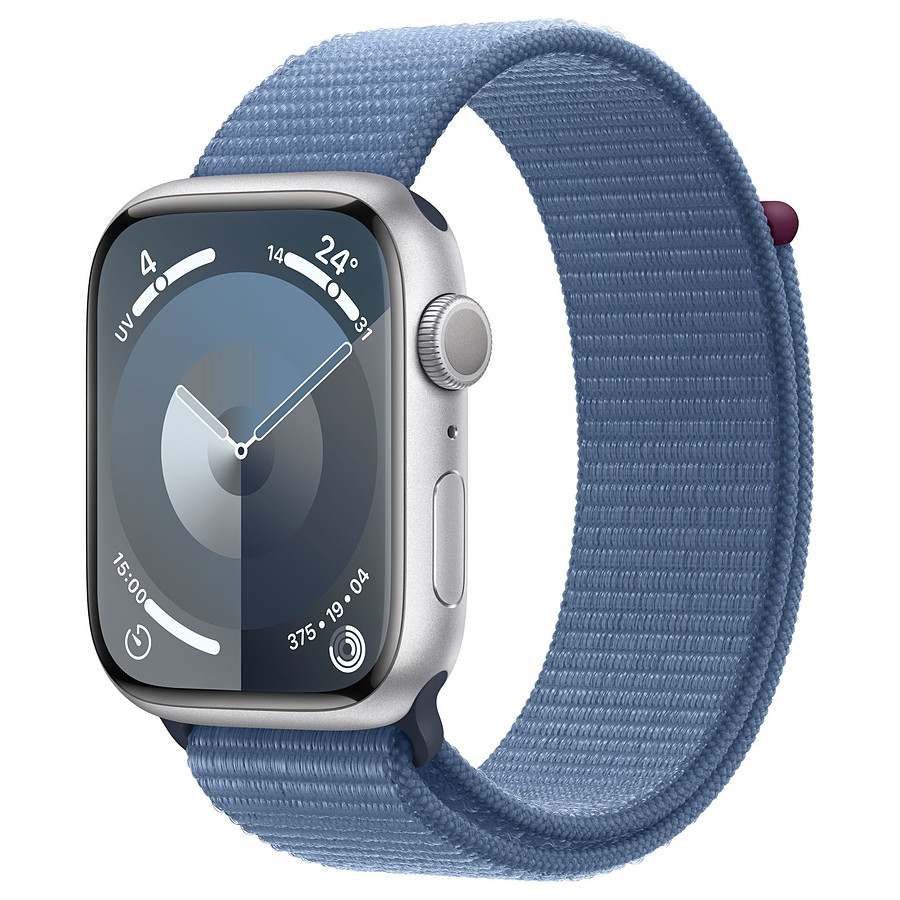 Montre connectée Apple Watch Series 9 GPS - Aluminium Argent - Bracelet Boucle Sport Bleu - 45 mm 