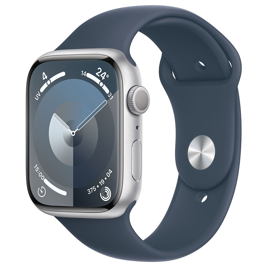 Montre connectée Apple Watch Series 9 GPS - Aluminium Argent - Bracelet  Sport Bleu - 45 mm - Taille M/L