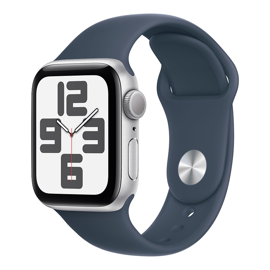 Montre connectée Apple Watch SE GPS (2023) (Argent - Bracelet Sport Band Bleu) - 40 mm - Taille S/M