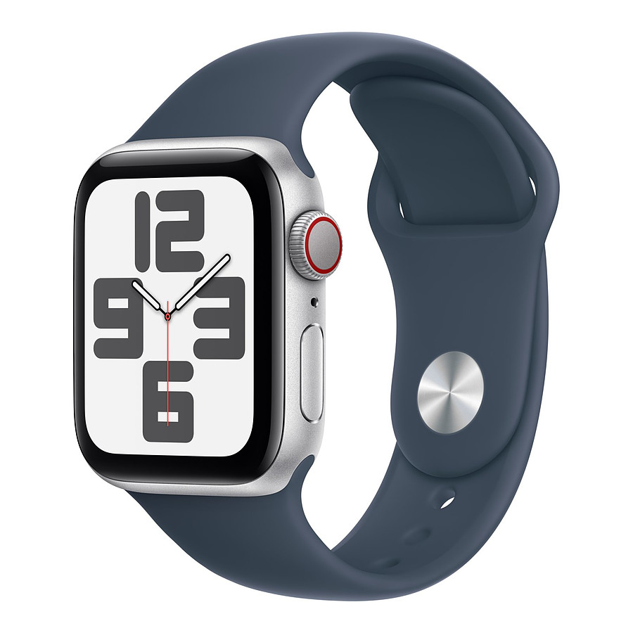 Montre connectée Apple Watch SE GPS + Cellular (2023) (Argent - Bracelet Sport Band Bleu) - 40 mm - Taille S/M