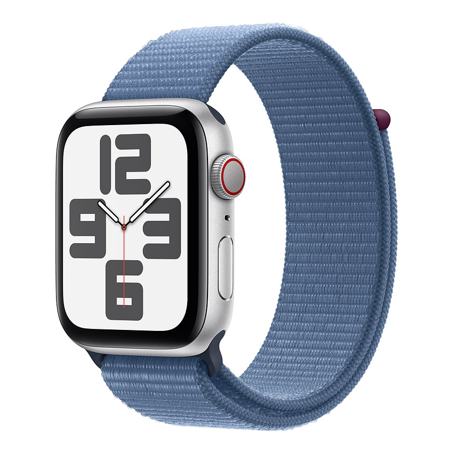 Montre connectée Apple Watch SE GPS + Cellular (2023) (Argent - Bracelet Sport Loop Bleu d'hiver) - 44 mm