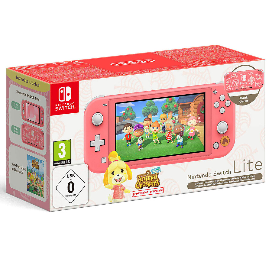 Console Switch Pack Nintendo Switch Lite - Corail + Animal Crossing : New Horizons (Maria Hawai)