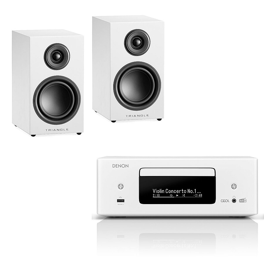 Mini-chaine Denon RCD-N12DAB Blanc + Triangle Elara LN01 Blanc laqué