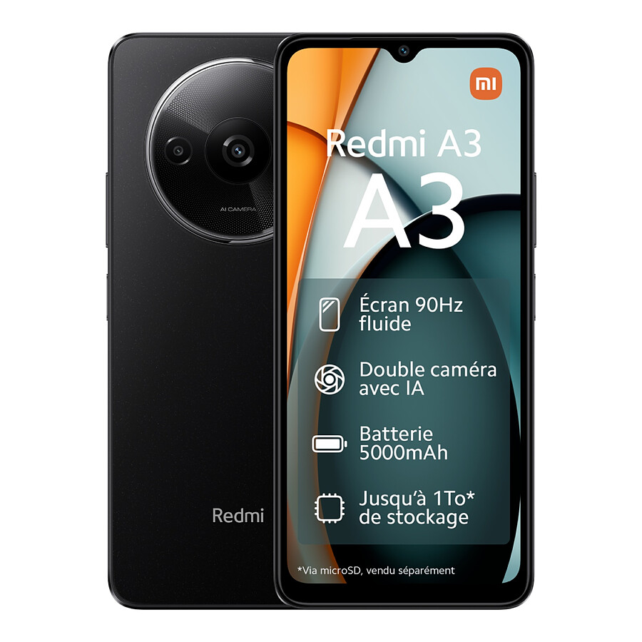Smartphone Xiaomi Redmi A3 (noir) - 128 Go 