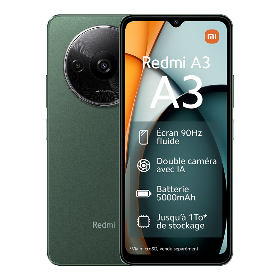 Smartphone Xiaomi Redmi A3 (vert) - 128 Go