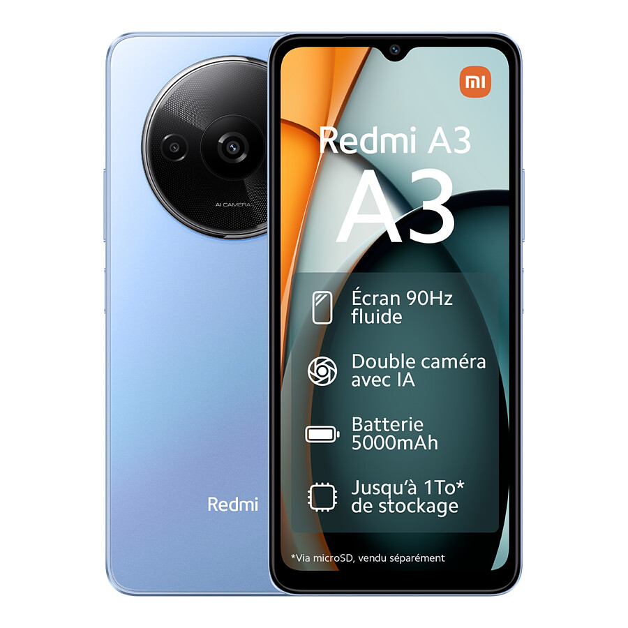 Smartphone Xiaomi Redmi A3 (bleu) - 128 Go