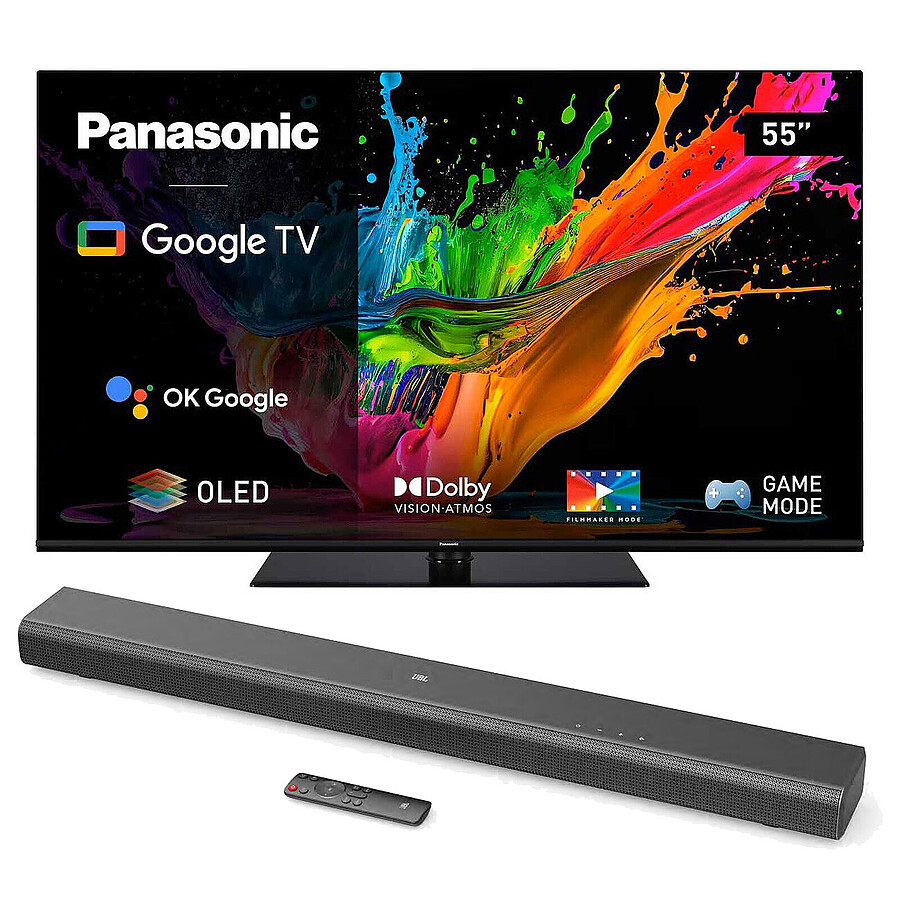 TV Panasonic TX-55MZ800E + JBL Bar SB510 - TV OLED 4K UHD HDR - 139 cm - Barre de son 
