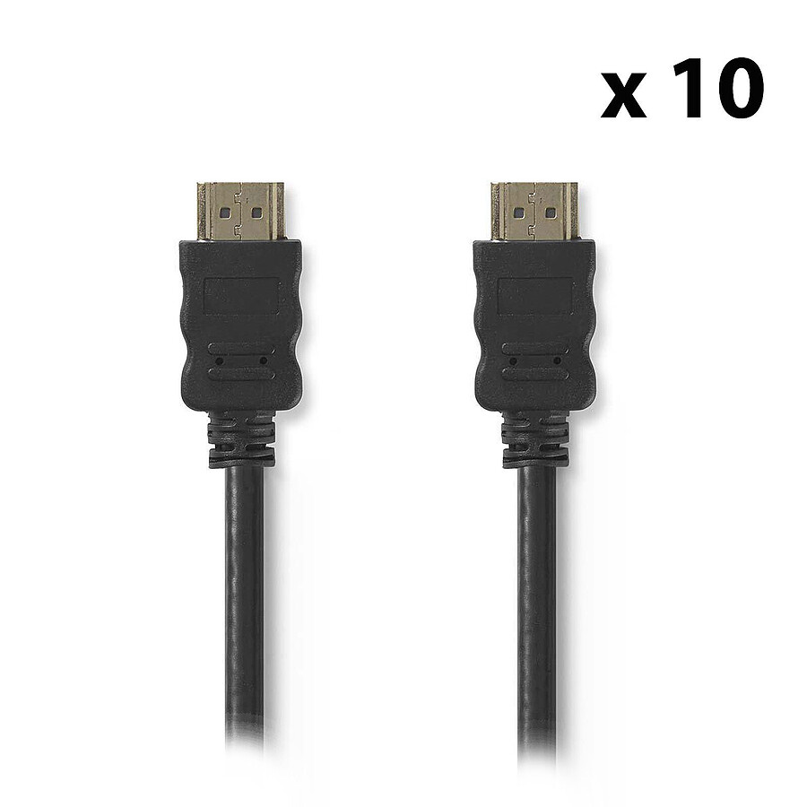 Câble HDMI Nedis Lot de 10 câbles HDMI haute vitesse avec Ethernet (Noir) - 2 m