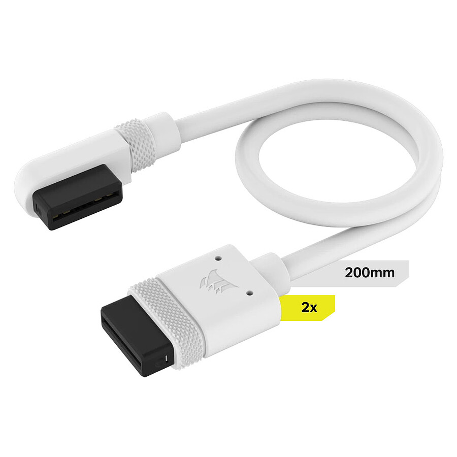 Accessoires divers boîtier Corsair iCue Link 90° Cable 200mm (x 2) - Blanc