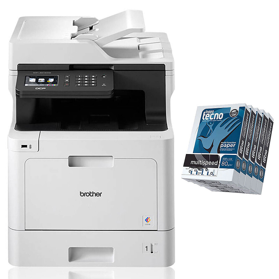 Imprimante laser Brother DCP-L8410CDW + 5x Inapa Tecno Ramettes 500 Feuilles A4