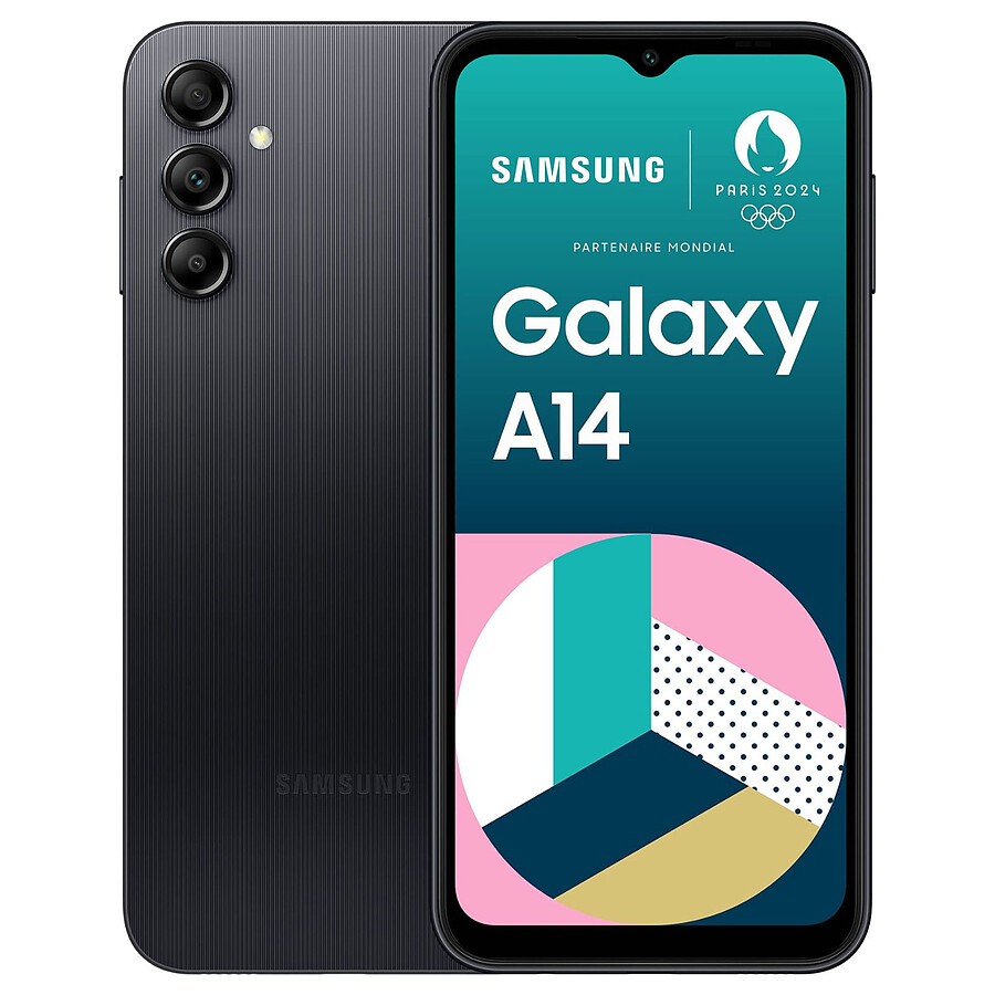 Smartphone Samsung Galaxy A14 (Noir) - 64 Go - 4 Go + Verre Trempé + Coque Transparente