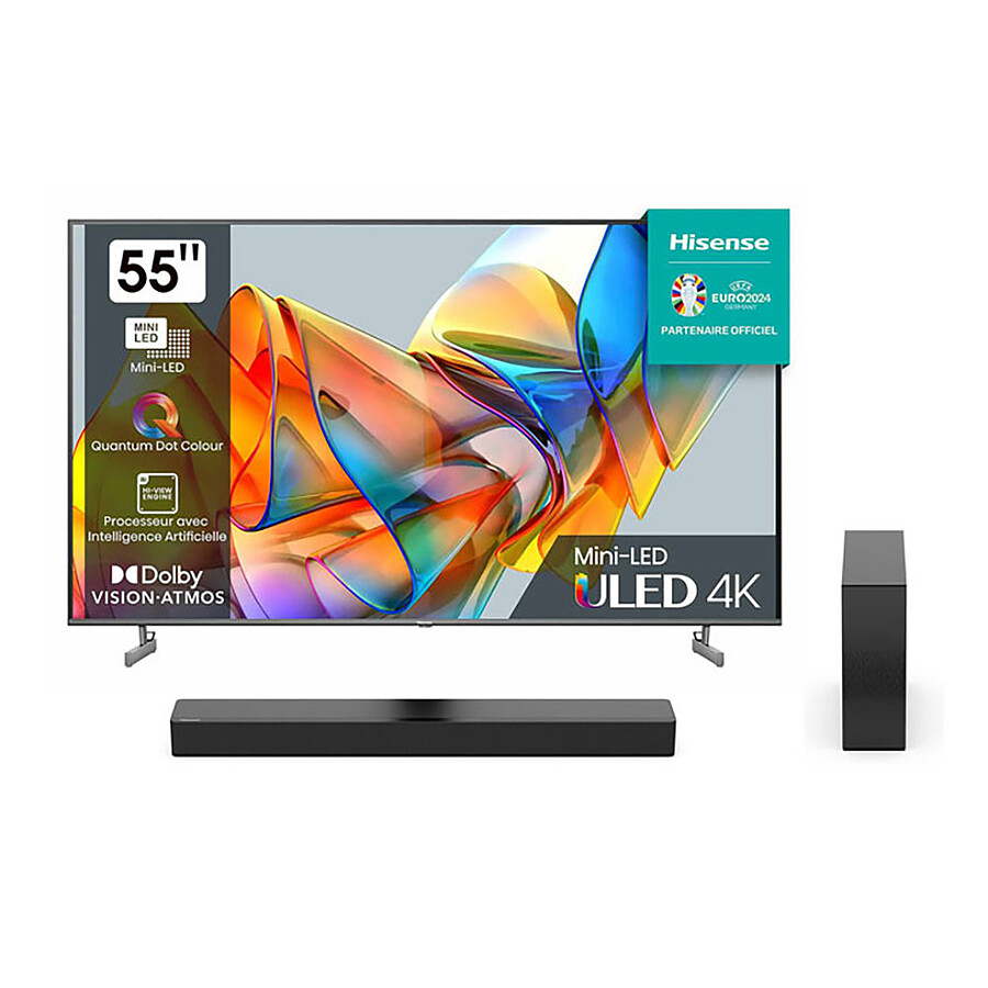 TV Hisense 55U6KQ + HS2100 - TV 4K UHD HDR - 139 cm - Barre de son 2.1 