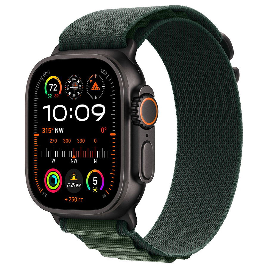 Montre connectée Apple Watch Ultra 2 GPS + Cellular 49 mm - Titane Noir - Bracelet Alpine Vert Foncé L