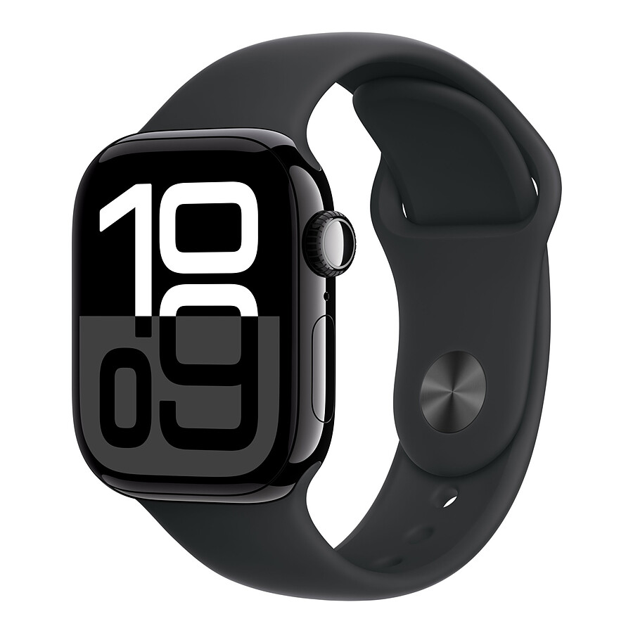 Montre connectée Apple Watch Series 10 GPS - Aluminium Noir - Bracelet  Sport Noir - 42 mm - Taille S/M