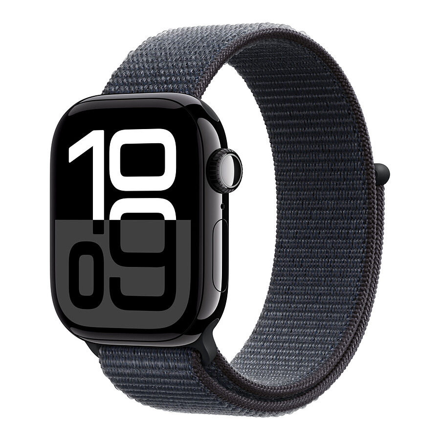 Montre connectée Apple Watch Series 10 GPS - Aluminium Noir - Bracelet  Sport Textile Encre Violette - 42 mm