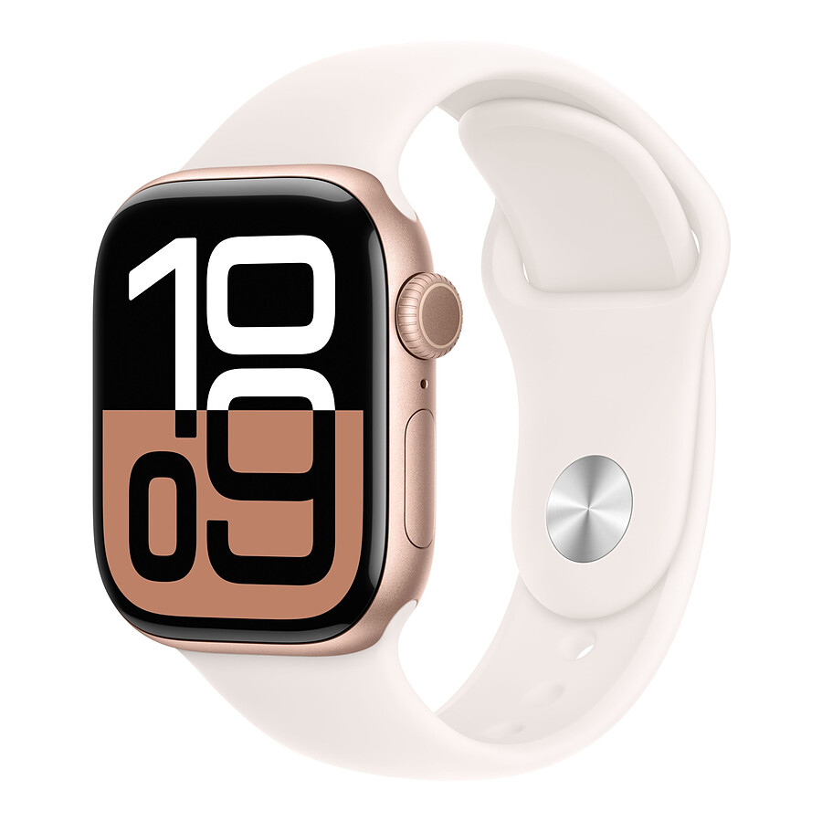 Montre connectée Apple Watch Series 10 GPS - Aluminium Rose Or - Bracelet Sport Rose Tendre - 42 mm - Taille S/M