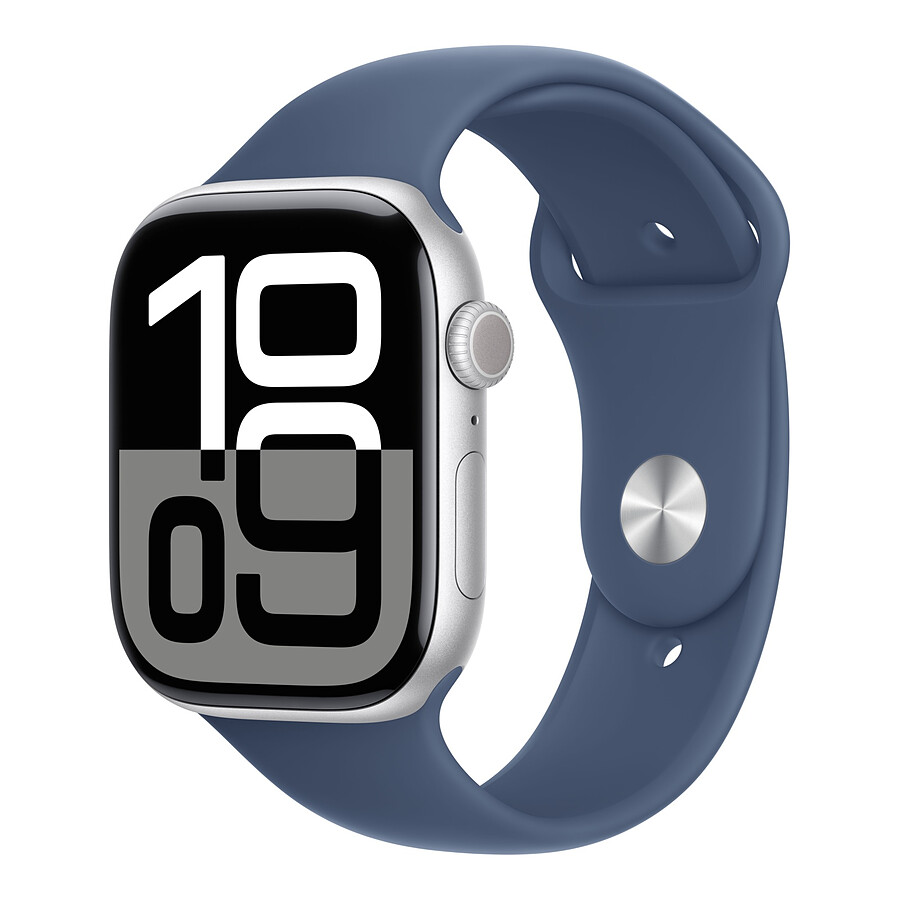 Montre connectée Apple Watch Series 10 GPS - Aluminium Argent - Bracelet  Sport Denim - 46 mm - Taille S/M